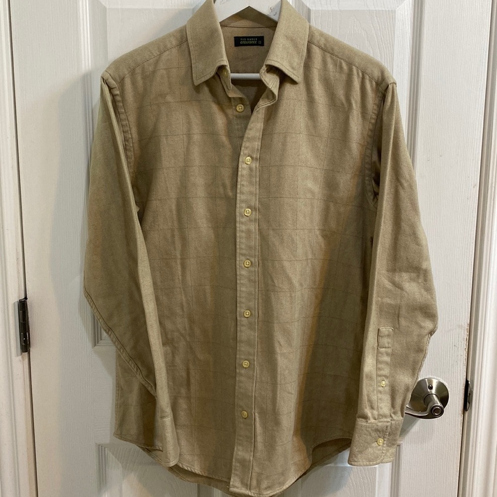 Ted Baker Endurance Button Down Shirt Men’s Size Small Tan Long Sleeve Cotton